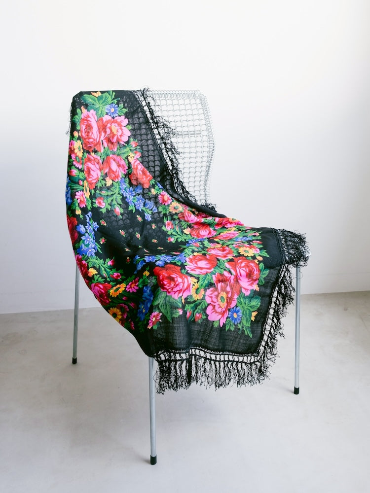 Vintage Scarf / Black Flower