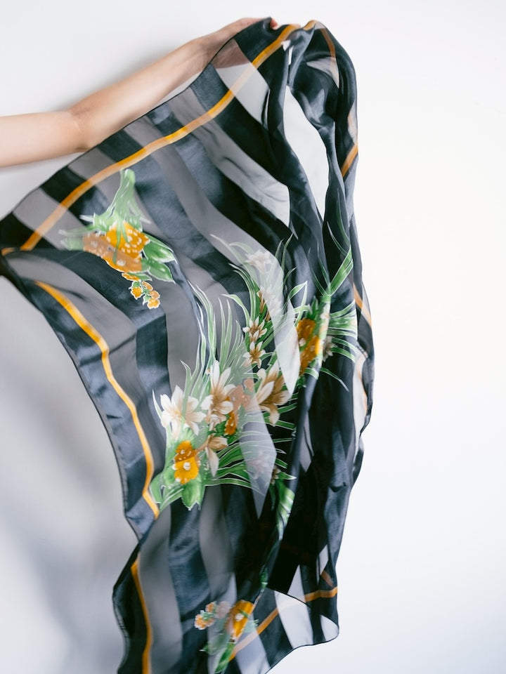 Vintage Scarf / Stripe Flower
