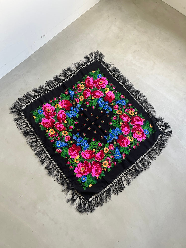 Vintage Scarf / Black Flower