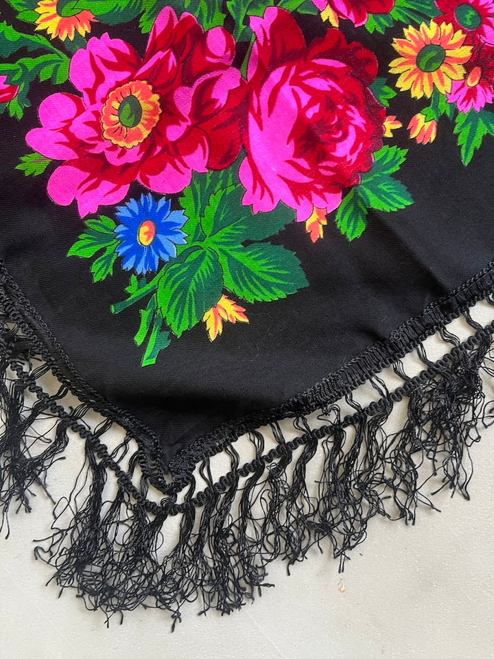 Vintage Scarf / Black Flower