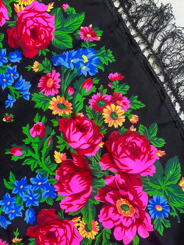 Vintage Scarf / Black Flower