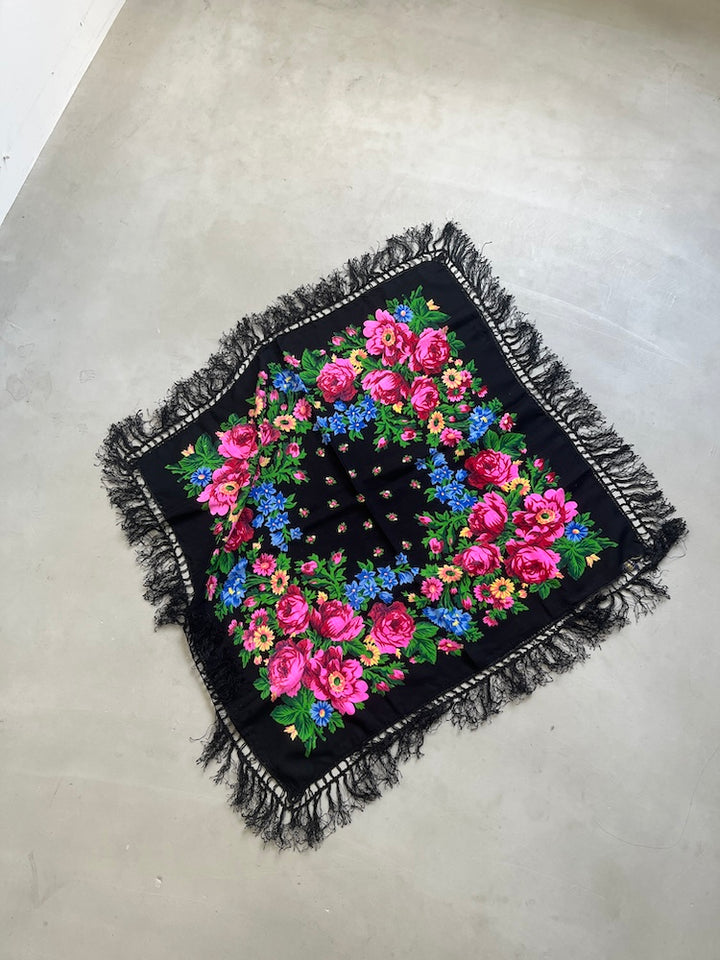 Vintage Scarf / Black Flower