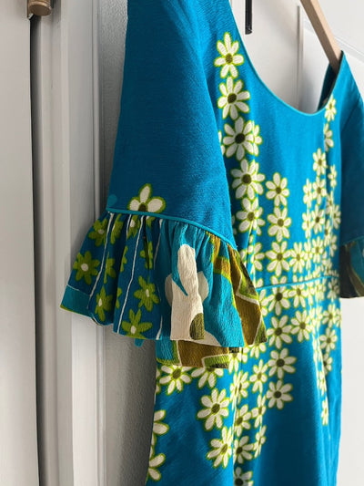 70s Turquoise Flower Dress