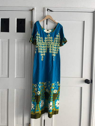 70s Turquoise Flower Dress