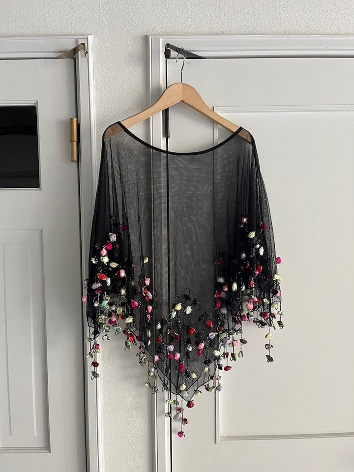 Rose Decoration Tulle Poncho