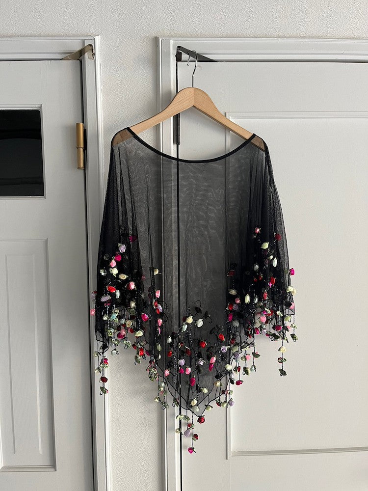 Rose Decoration Tulle Poncho